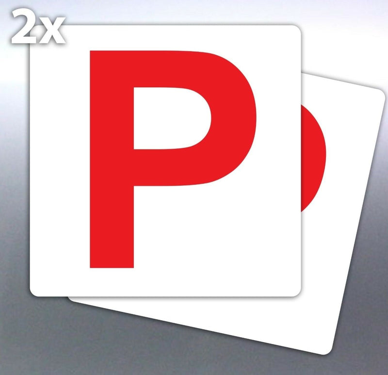 2 x Red P plate 7 yr vinyl stickers 150 mm Australa label