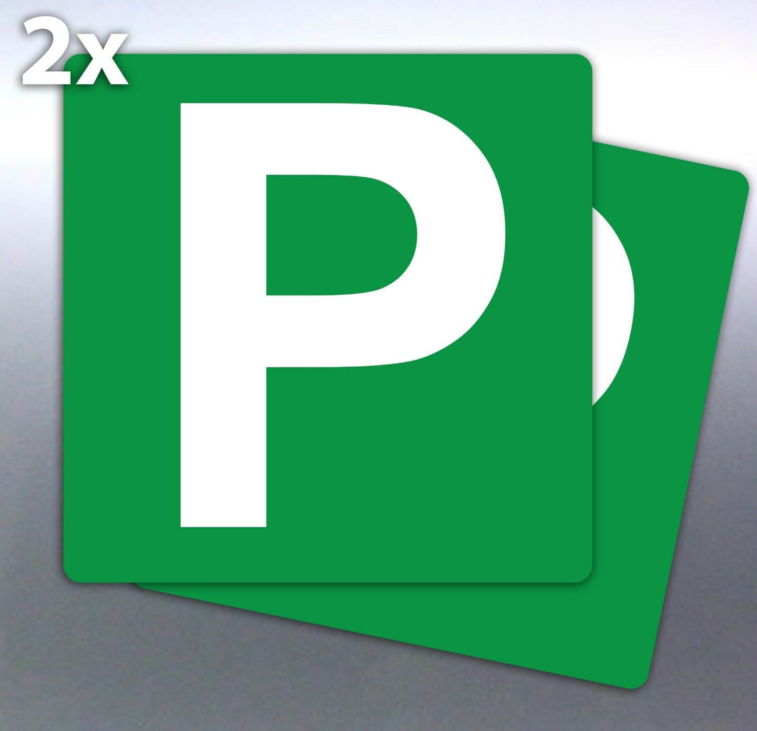 2x Green P plate 7yr vinyl stickers 150 mm Austral