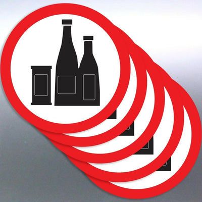 5 Drinking Allowed Vinyl Cut Sticker 50mm – Round Warning Regulation Label Drink Outside