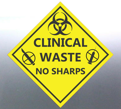 4x 22cm Clinical waste no sharps Decal Safety Stic