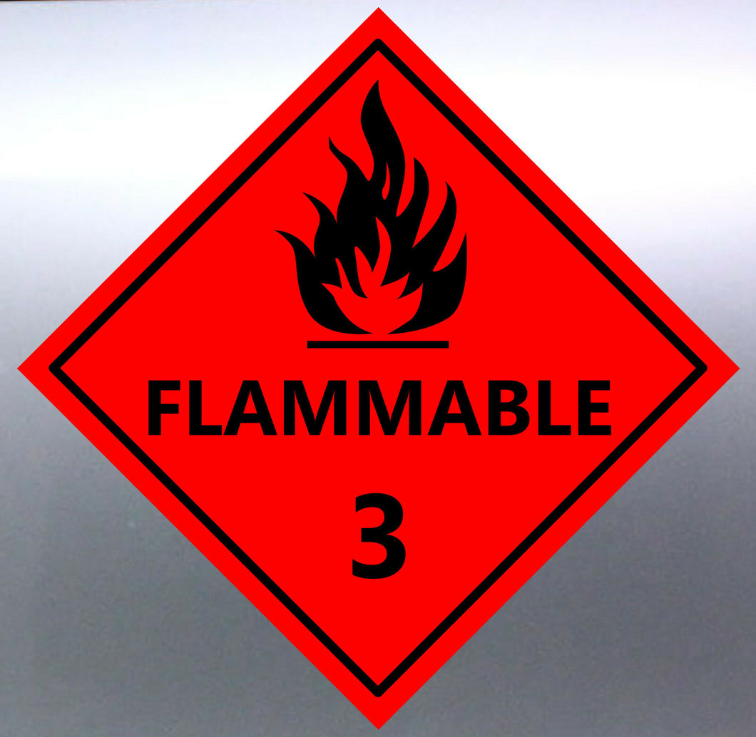 4 x 220 mm Flammable Class 3 safety sign vinyl sti