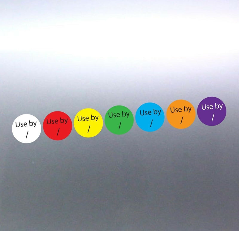 7 Use By stickers at 15mm different colours days k