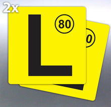 Load image into Gallery viewer, 2 of Learner plate 80 vinyl 7yr stickers 150 mm sq
