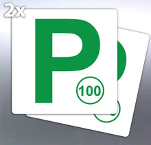 Load image into Gallery viewer, 2x Green P plate 100 vinyl 7yr stickers 150 mm Aus
