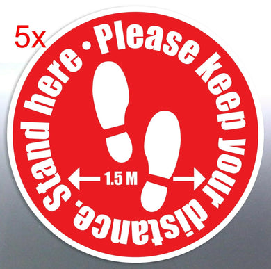 5 Please keep your distance Stand here floor sticker labels