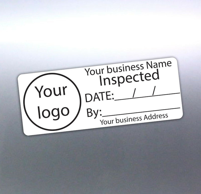 Inspected by custom sticker your address, Logo and