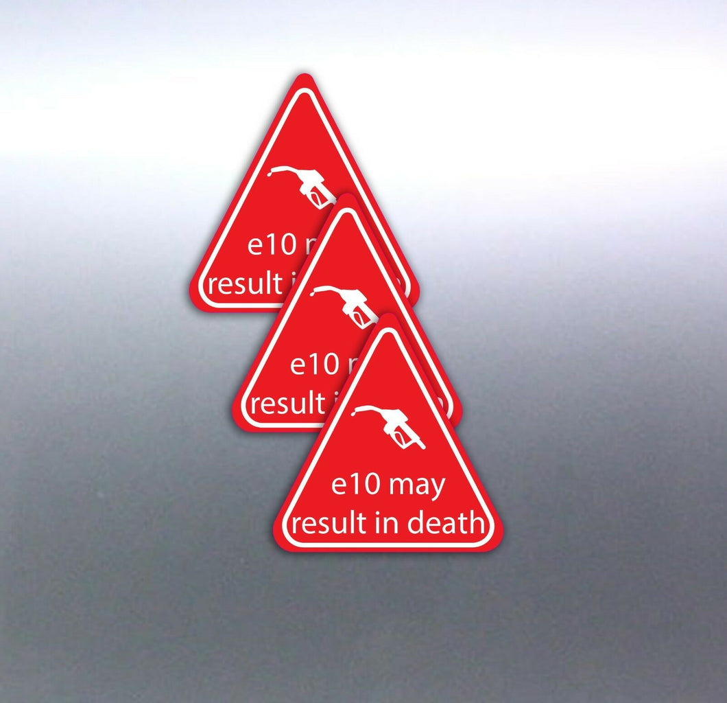 3 e10 may result in death stickers red & white tri