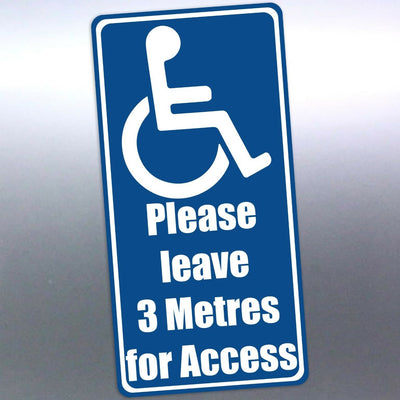 Disabled Parking Access Sticker – “Please Leave 3 Metres Clear” (105 × 210 mm) | Vehicle & Car Park Decal