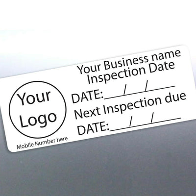 Custom Next Inspection Stickers – Single-Sided | 65×25mm with Logo