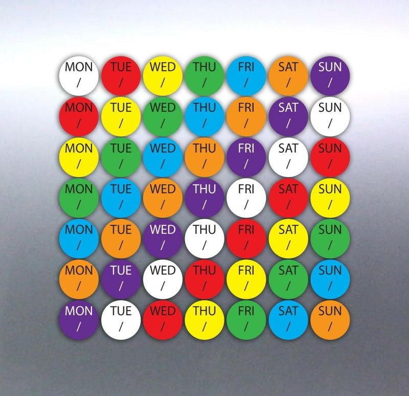 196 stickers at 15mm different colours days date labels