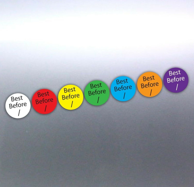 7 Best Before stickers at 15mm different colours d