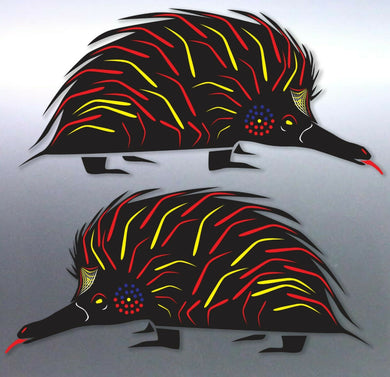 Mirrored pair of Echidna decal Aboriginal gomi art