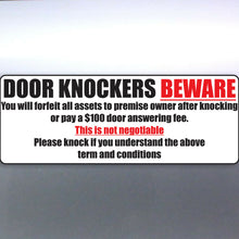 Load image into Gallery viewer, Door Knockers Beware Fees Apply No Funny Vinyl Sti
