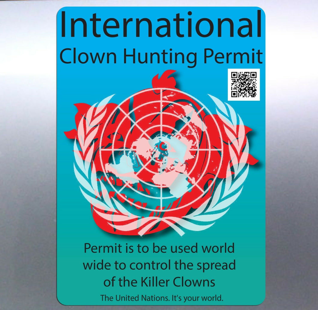 International Clown Hunting Permit Sticker 15x10 c