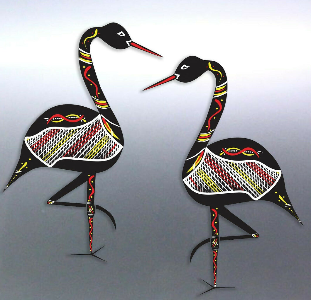 Mirrored Pair of brolga Aboriginal artist Vinyl cu