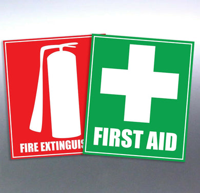 First aid and fire extinguisher sticker 100 x 120 