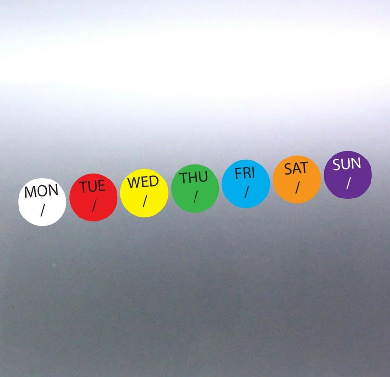 7 stickers at 15mm different colours days kitchen 