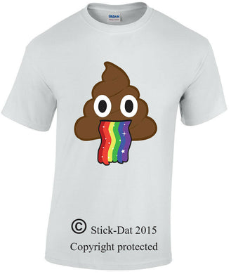 Men's poo emoji throwing up rainbows shirt 100% cotton